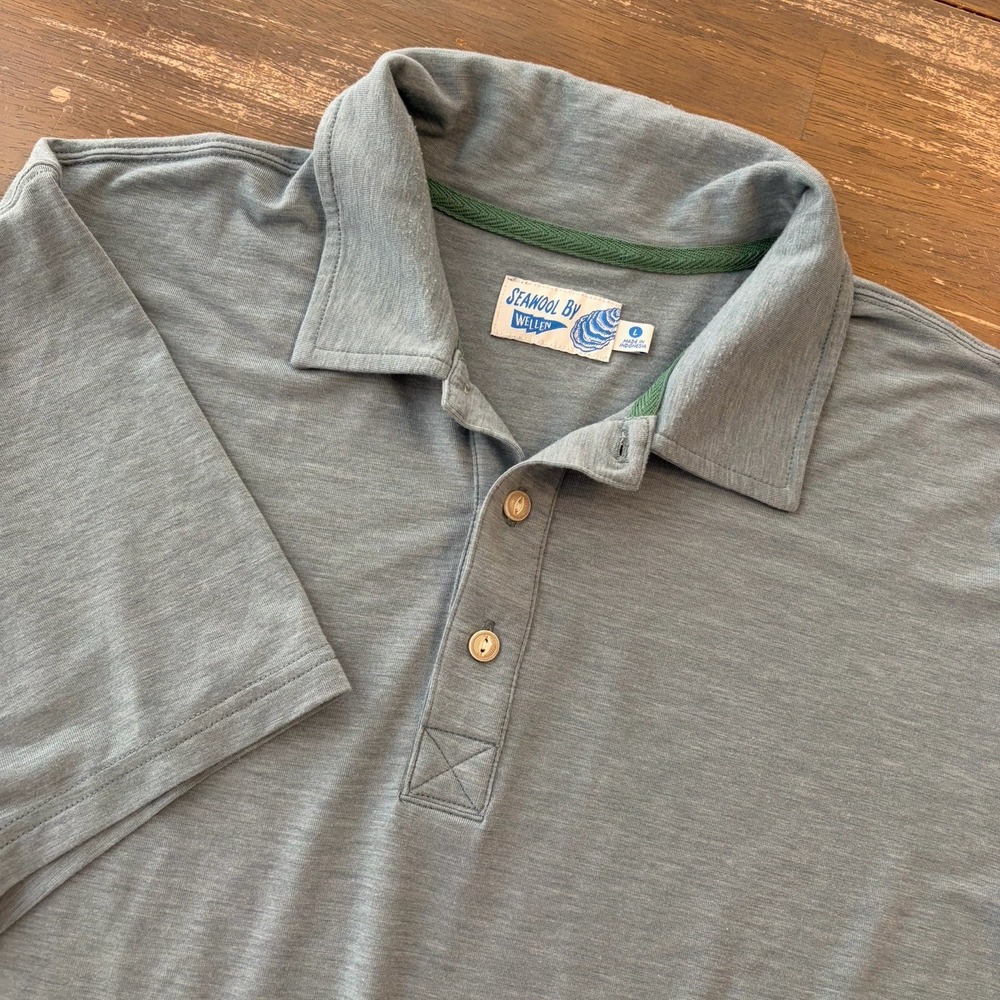 Wellen Polo Shirt‎ Mens Large Blue Seawool Stretch Performance Casual Soft